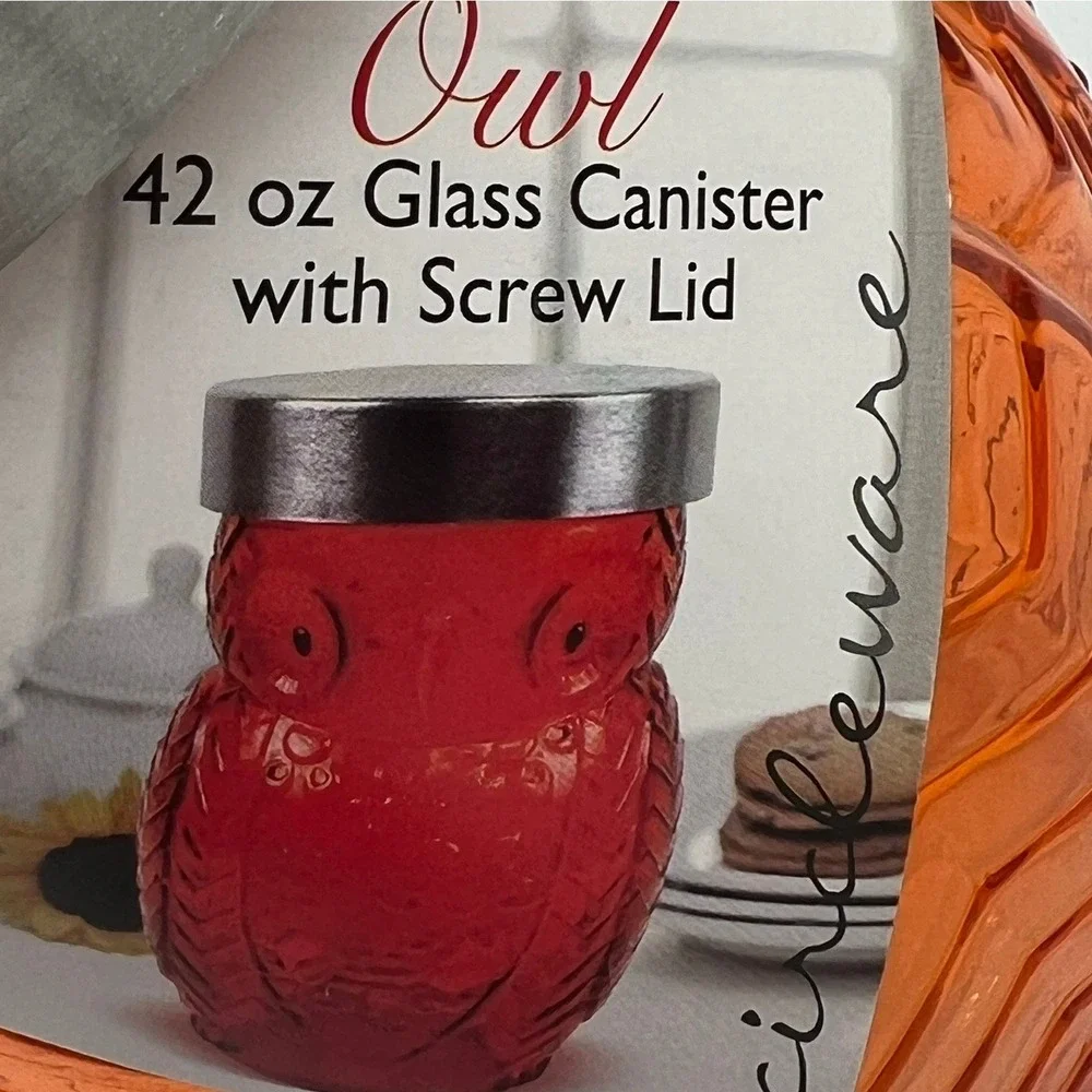 Circleware Owl Glass Canister Unisex OS Amber Orange Brand New 42oz Embossed